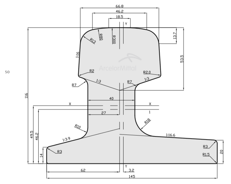 Steel Rail 49E1A3 EN 13674-2